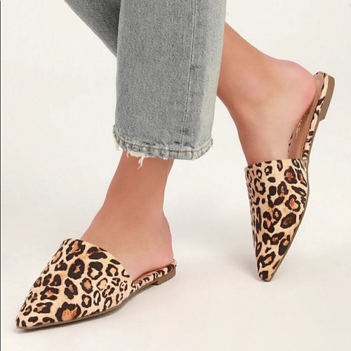 NIB - Lulu's Lorena Leopard Print Pointed Toe Mules - Size 10 - Picture 1 of 6