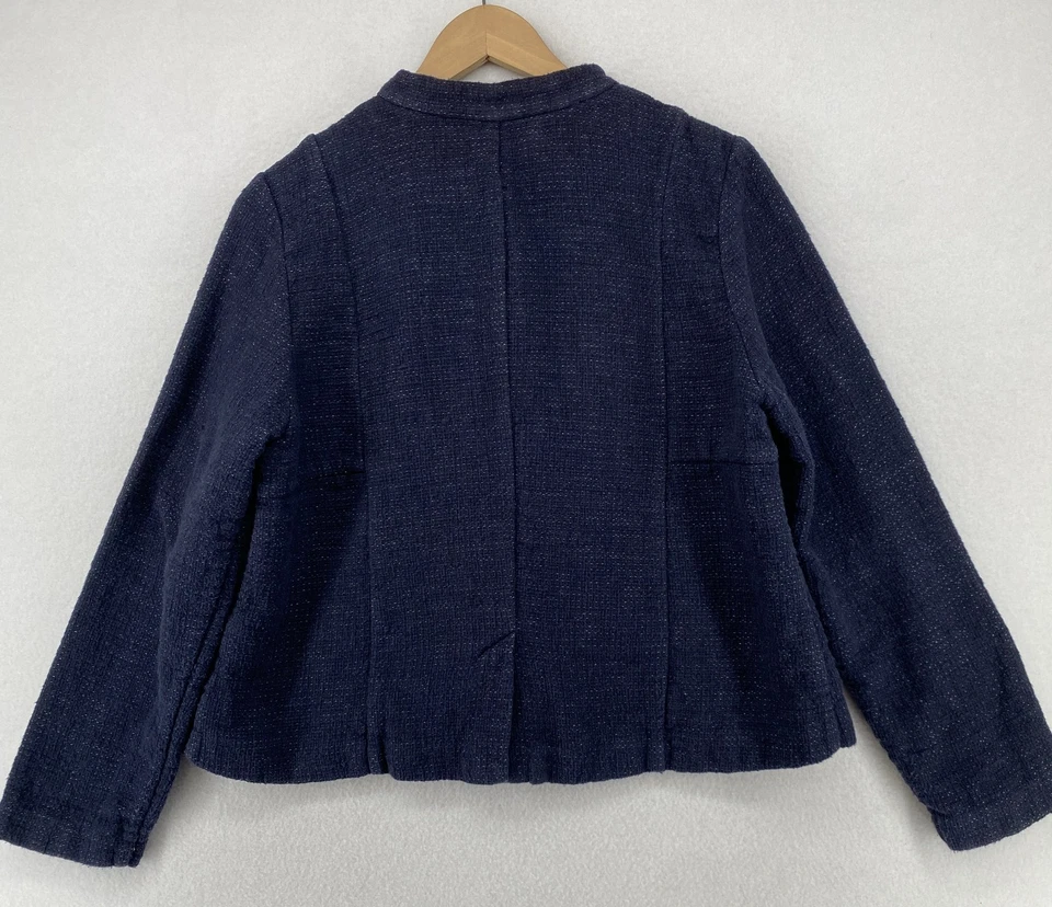 EILEEN FISHER Jacket PL Petite Cotton Linen Tweed Blazer Mandarin Blue - Image 3 of 4