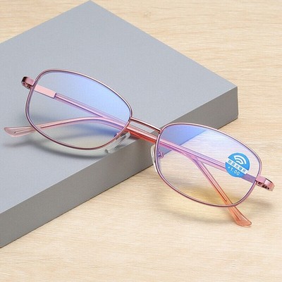 Pink Women Flexible Oval Reading Glasses Clear Anti-blue Magnifier Anti-fatigue