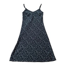 Forever 21 Small Black Ditsy Floral Slip Dress Midi Spaghetti Strap Adjustable