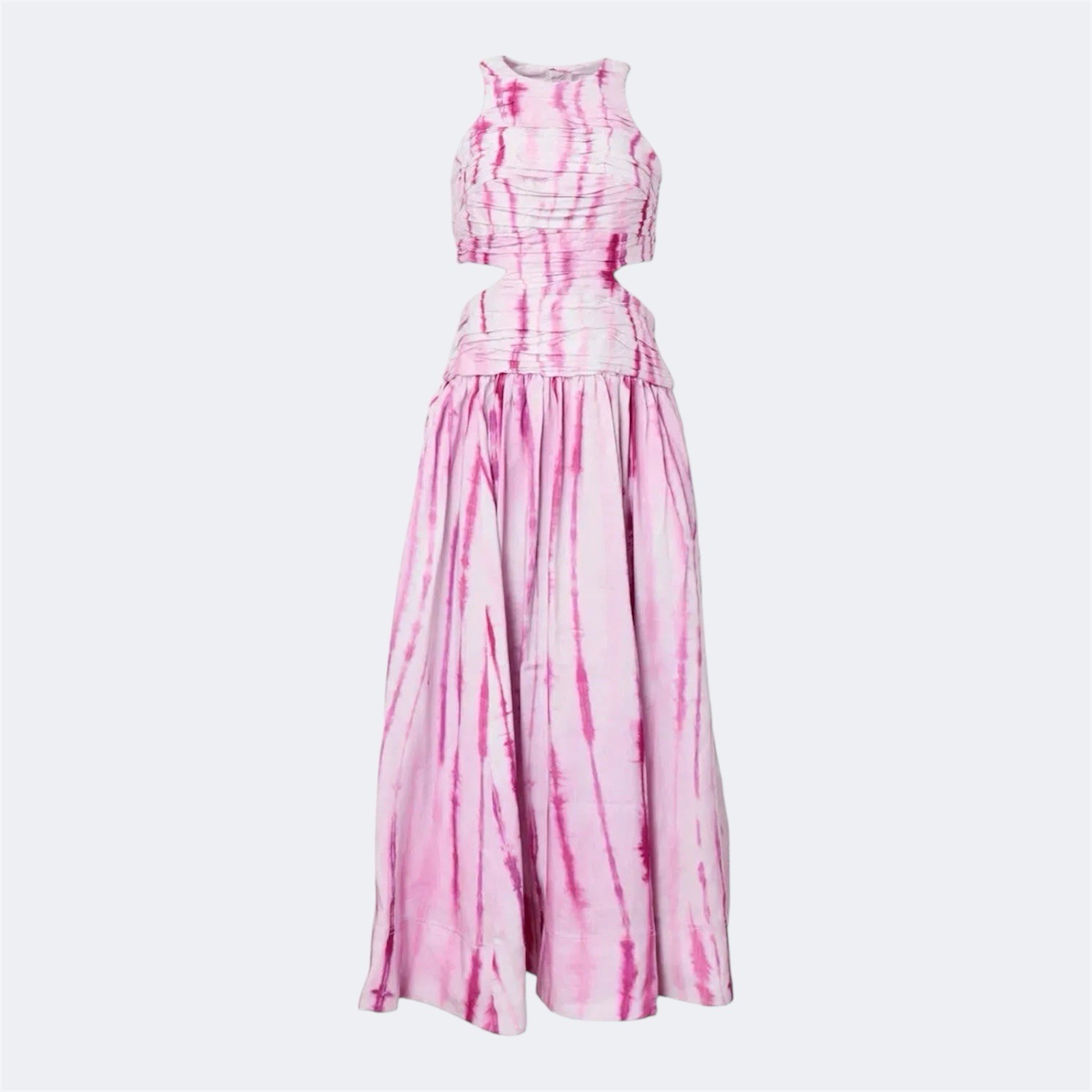 Aje Introspect Ripple Midi Dress AU 8 / US 4 / S Pink Pleated Tie Dye Cut Out image 5
