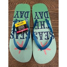 Mint Green Flip Flops with Blue Straps Sea Theme Women's Medium 7-8 Beach Pool