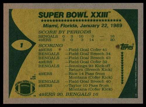 1989 Topps #1 Super Bowl - Picture 2 of 2