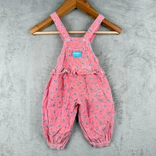 OshKosh B'gosh Corduroy Pink Floral Ruffle Overalls Size 2T Vintage 90s USA Girl