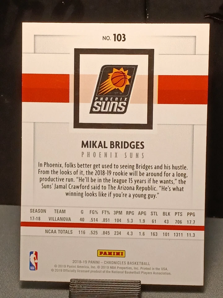 2018-19 Panini Chronicles #103 Mikal Bridges Phoenix Suns Rookie - Image 2 of 3