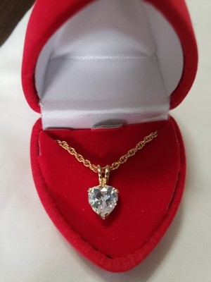 3ct Cubic Zirconia Heart Pendant Necklace Gold Plated With Heart Box
