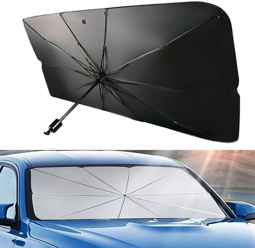 Universal Foil Windshield Sunshade – UV/Heat Block, Folds Accordion, 55"x29" – Fits Most Cars
