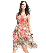 FloryDay Dress Floral Sleeveless Multicolor Tiered Midi Women's UK Size XL