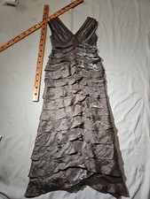 Adrianna Papell Dress Womens Size 6 Brown Maxi Lace Satin Layered Pewter Glam