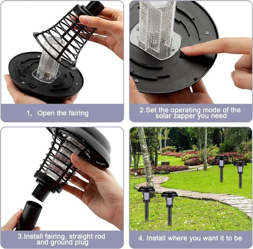 27-Pack 2 in 1 Bug Zapper Outdoor Waterproof Solar Mosquito Killer UV Fly Zapper - Picture 3 of 7