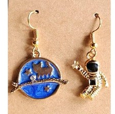 Cool Asymmetric Jewelry Star Moon Planet Astronaut Drop Dangle Earrings