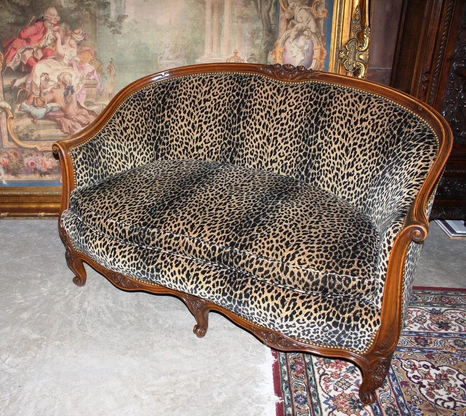 Sofá y sillón antiguo francés de campo Luis XV salón de nogal canapé alrededor de 1850 Foto 4 de 4