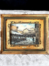 DIPINTO OLIO SU RAME,PAESAGGIO DI LUCIO CARGNEL ANNI 50 CON CORNICE LIGNEA COEVA