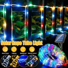 Solar Powered LED Rope String Fairy Lights Outdoor Waterproof Garden Patio Decor
