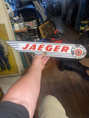 1950s Jaeger Air Plus Roto Air Compressor Sign Single Sided Porcelain
