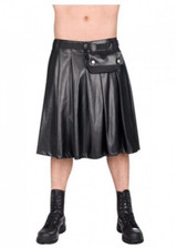 Men's Real Leather Pocket Pleated Kilt Leather Clubwear Utility Kilt