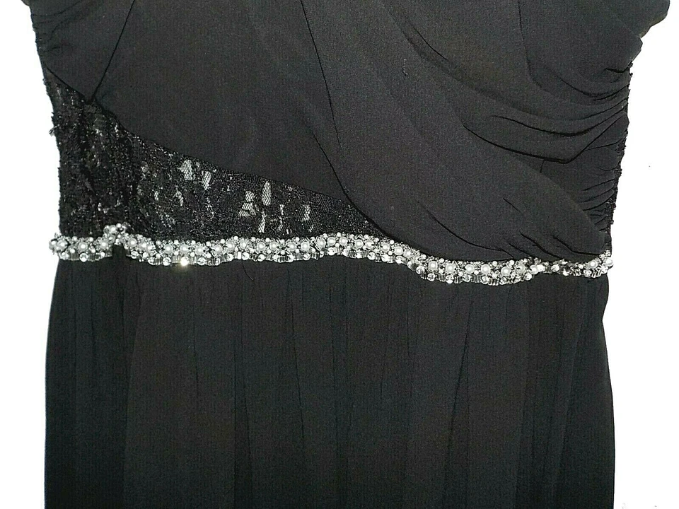 Nuevo Vestido Katia Acolchado Cuentas Estrás Fruncido Drapeado Encaje Acolchado Negro 1XL Foto 3 de 4