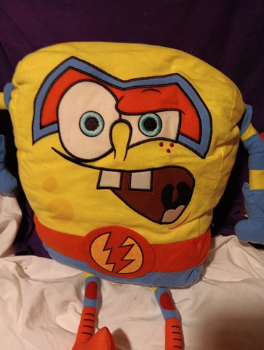 18" RARE Nanco Spongebob Super Hero Quickster Large Plush Pillow CLEAN VG 2005 - Picture 11 of 18
