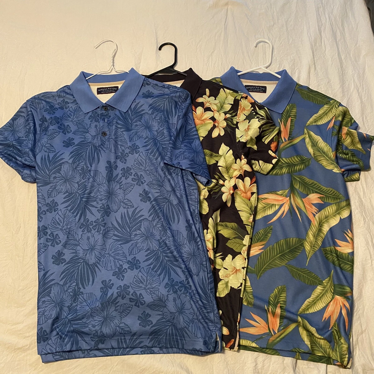 Lot of 3 Bahama Bay Club Men s Shirts Size Large Blue Black Floral Hawaiian
