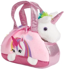 BRUBAKER Rainbow Plush Unicorn in Handbag - 8 Inches - Pink