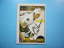 1987/88 O-PEE-CHEE NHL HOCKEY CARD #131 REED LARSON EX/NM AUTO AUTOGRAPH OPC