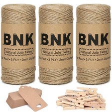 BNK 892 feet Natural Jute Twine Set w/ clips and tags