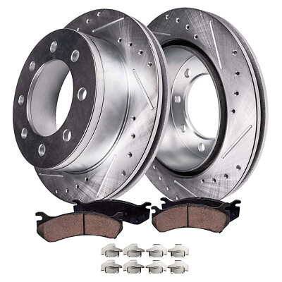 Performance Brakes AutoShack 12.99" (330 Mm) Rear Vented Drilled & Slotted Brake Rotors E- Coated Ceramic Brake Pads Replacement For 2001-2010 Chevrolet Silverado 2500 HD 6-PC Brake Kit ShadowGuard, Brake Pads