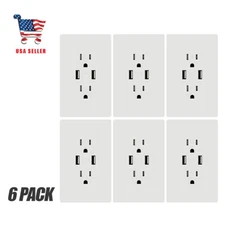 Outlet with USB High Speed Charger 4.8A Charging Capability, USB outlet 6pack