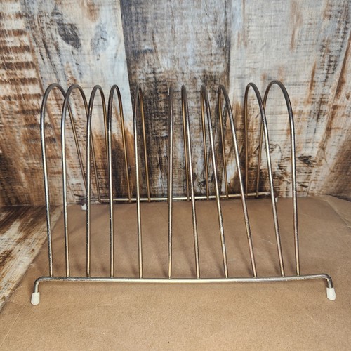 Vintage MCM Tabletop Record Album Rack Holder Metal Gold Tone - Picture 4 of 6