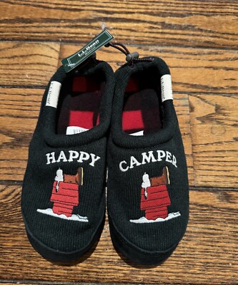 LL BEAN Peanuts Kids Sweater Fleece Slippers Shoes Size 1-2 Green New !!! 