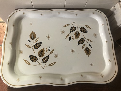 Vintage MCM Starburst/Atomic Deco Leaves 13 x 18 Metal Serving Tray
