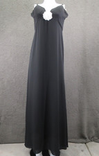 BHLDN Dress Women’s L Black Polyester Flower Accent Fit and Flare Long #4314