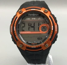 Armitron All Sport Shock Watch Men 45mm Black Orange Digital Alarm Backlight