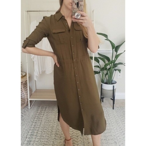 Maeve Button Up Shirt Midi Dress Olive 