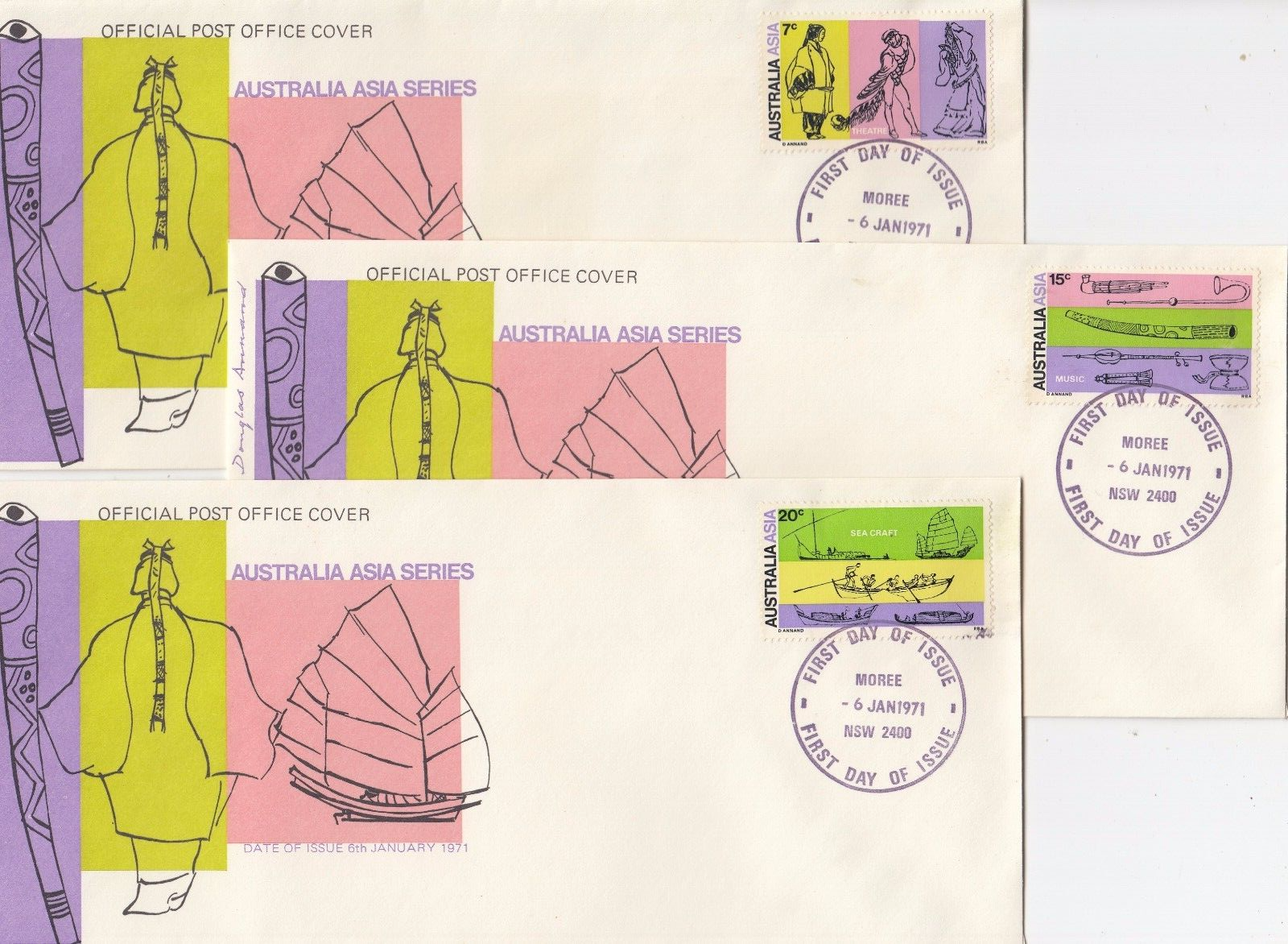 Stamps Australia 1971 Australasian set 3 on set of 3 post office FDCs