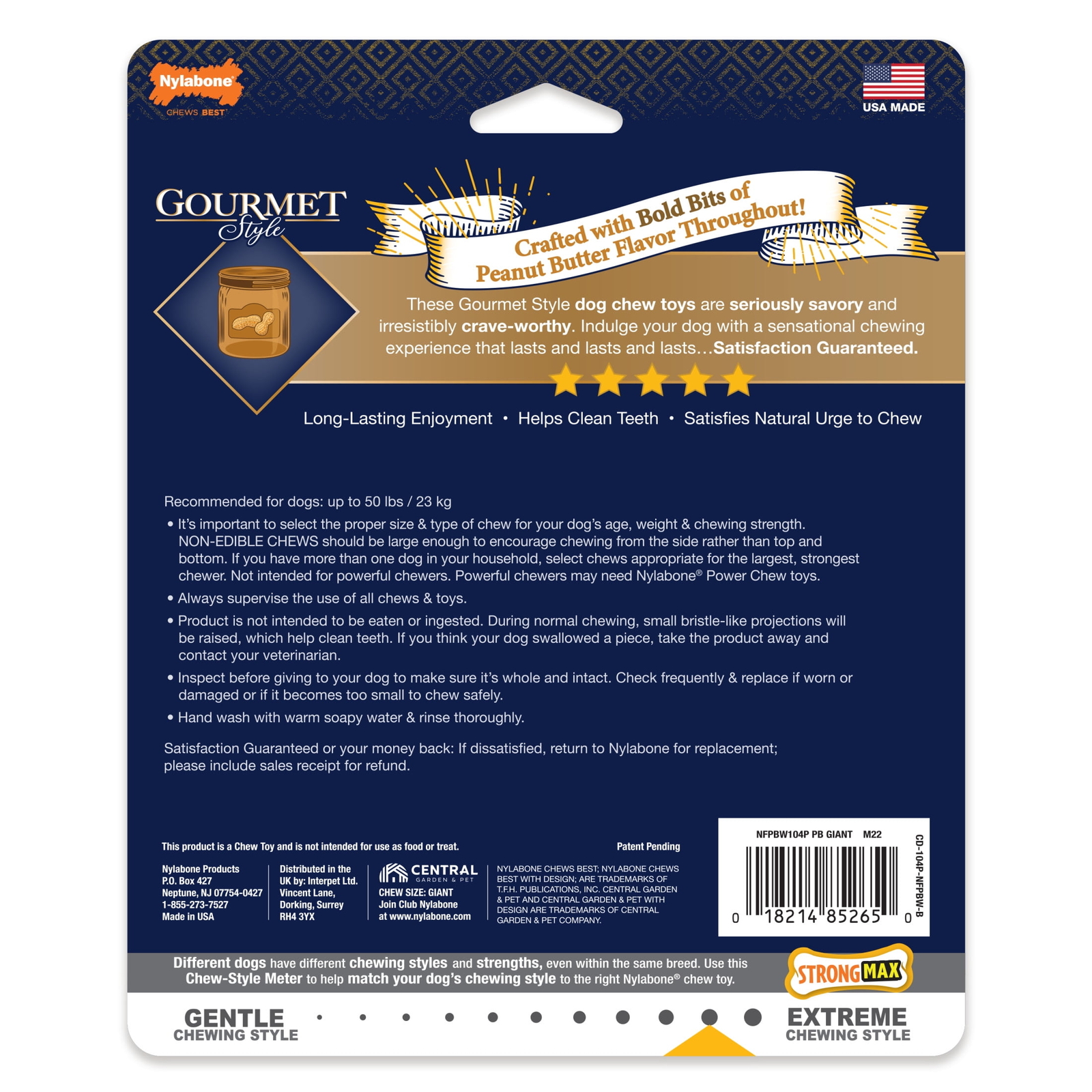 Nylabone Gourmet Style Nylon Strong Wishbone Dog Chew Toy Peanut Butter Large/
