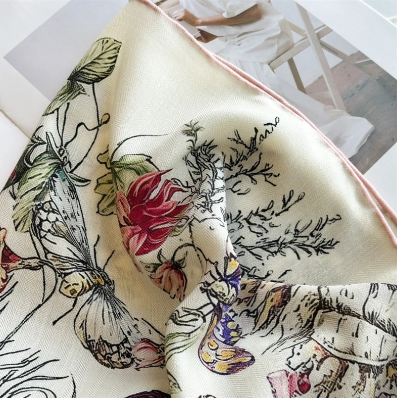 70% cashmere 30% silk Underwater Worldr double sided print square Wrap shawl 53" - Image 4 of 4