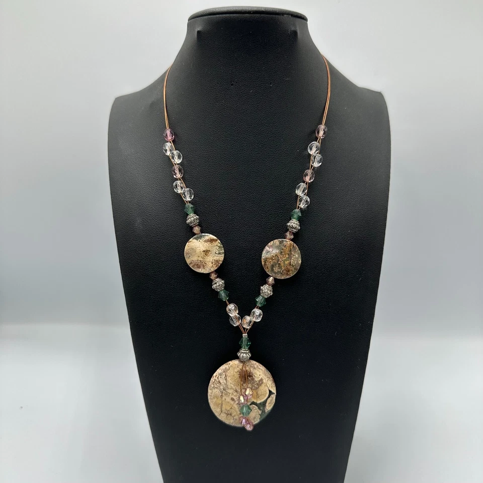 Collar colgante de jaspe esencia cadena de alambre con cuentas piedra natural bohemio 18 pulgadas Foto 3 de 4