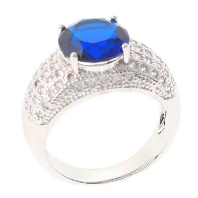 Silver Tone Copper Metal Rhodium Plated Ring With Cubic Zirconia JWZ1596-BU7
