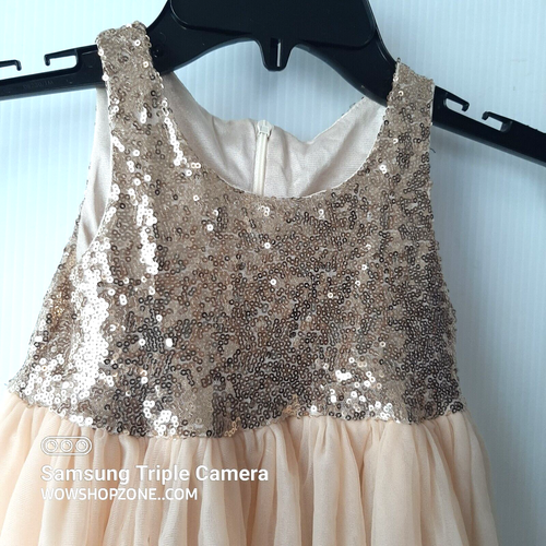 Vintage Chiffon Double Lace Babydoll Girls Dress Gold Sequins Kids Circle Zip - Picture 4 of 11