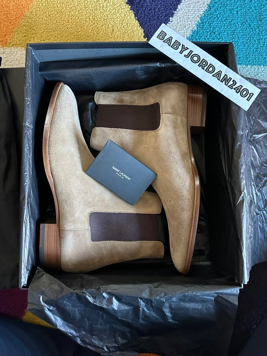 SAINT LAURENT Beige Suede WYATT 30 CHELSEA BOOTS Men's Shoes EUR-45.5 US-12.5