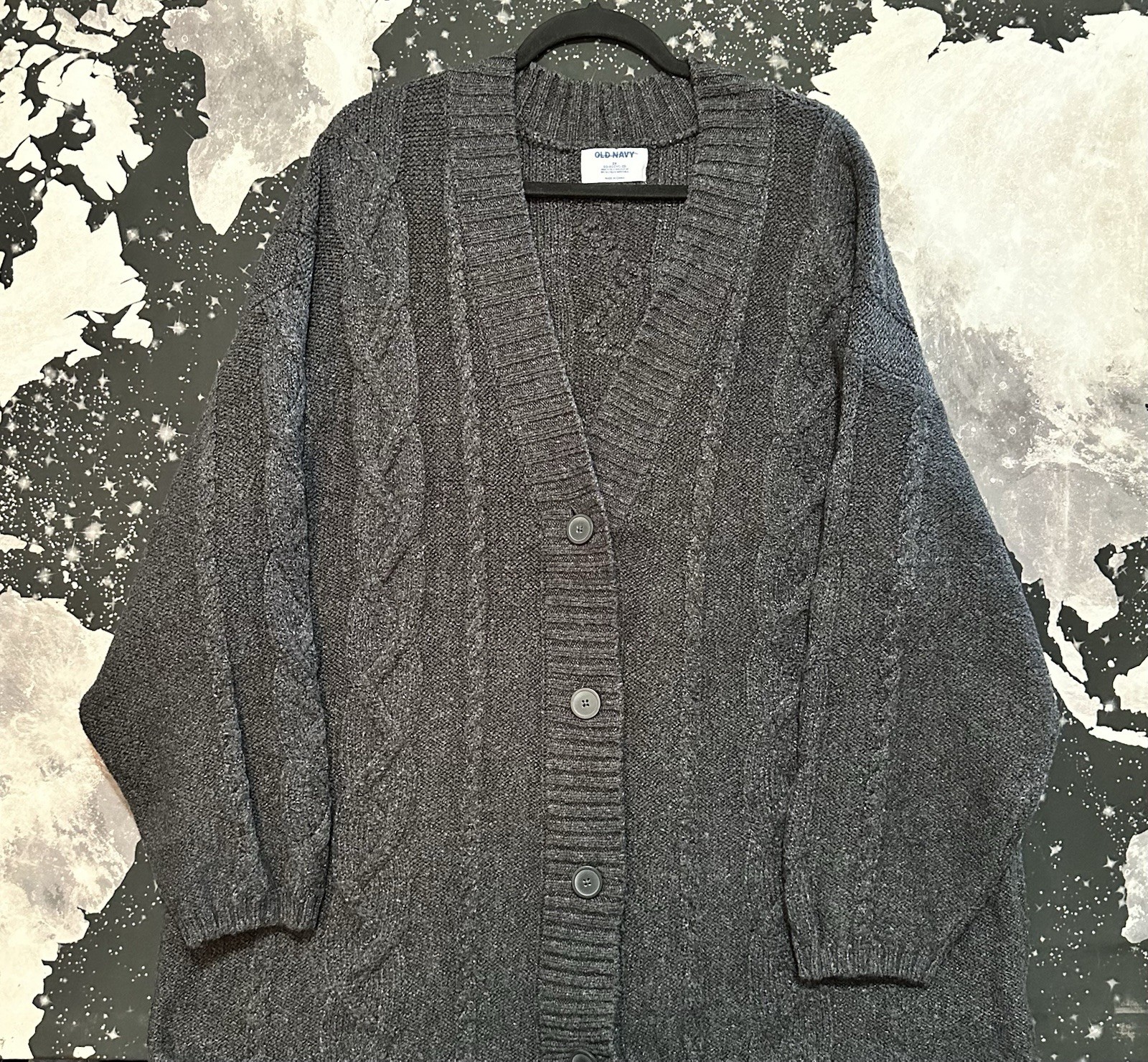 Old Navy Chunky Cable Knit Pattern Button Front O… - image 1