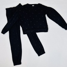 Gap Kid Girls Knit 2pc Matching Set Top Balloon Sleeve Jogger Pant Stars Black