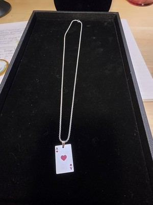 NEW S. STEEL ACE OF HEARTS PENDANT AND 23'' CURVE CHAIN