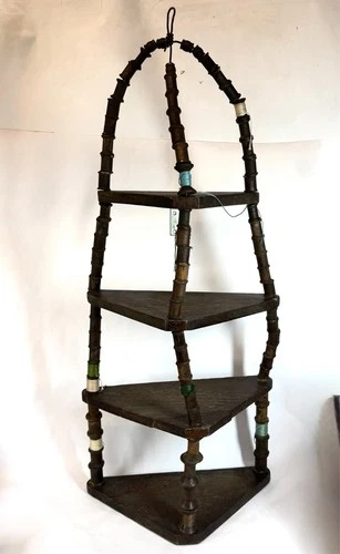 Antique Vintage Handmade Primitive Folk Art Wire Wood Thread Spool Hang Shelf