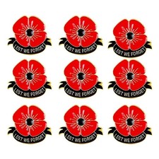 Red Enamel Poppies Pin Badge Lest We Forget Remember Veteran Solider Brooch Gift