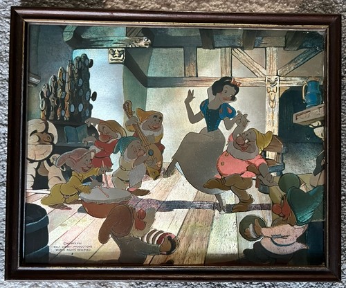 Vintage Walt Disney 80er Jahre Schneewittchen & sieben Zwerge Folienbild