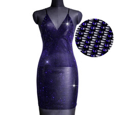 Hot Glitter Rhinestone Mesh Slip Dress Sheer V-Neck Sexy Night Bar Clubwear