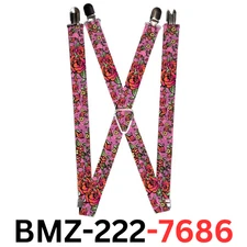 Buckle-Down Unisex Adult Buckle-down - Born to Blossom Tattoo Suspenders, One SZ