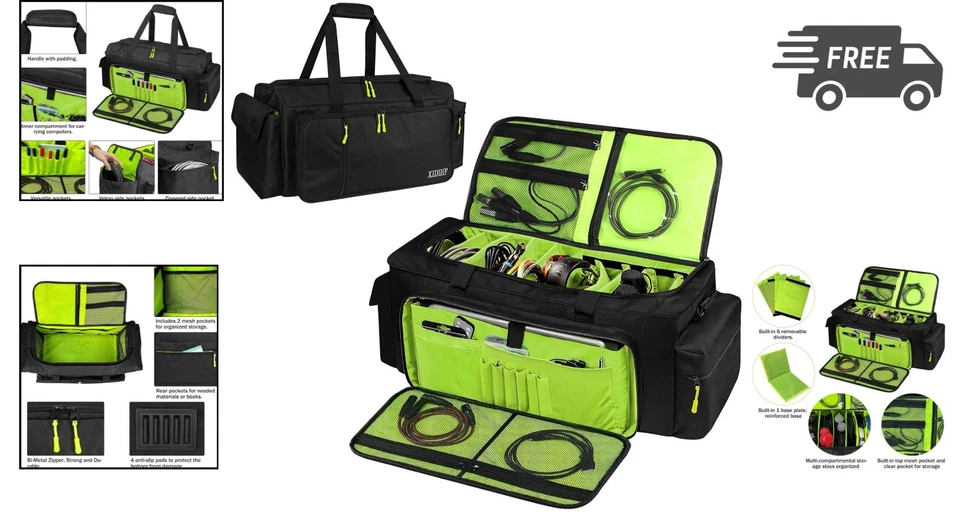 DJ Cable Bag Organizer with Adjustable Dividers Large Storage Travel Case - Image 2 of 4
